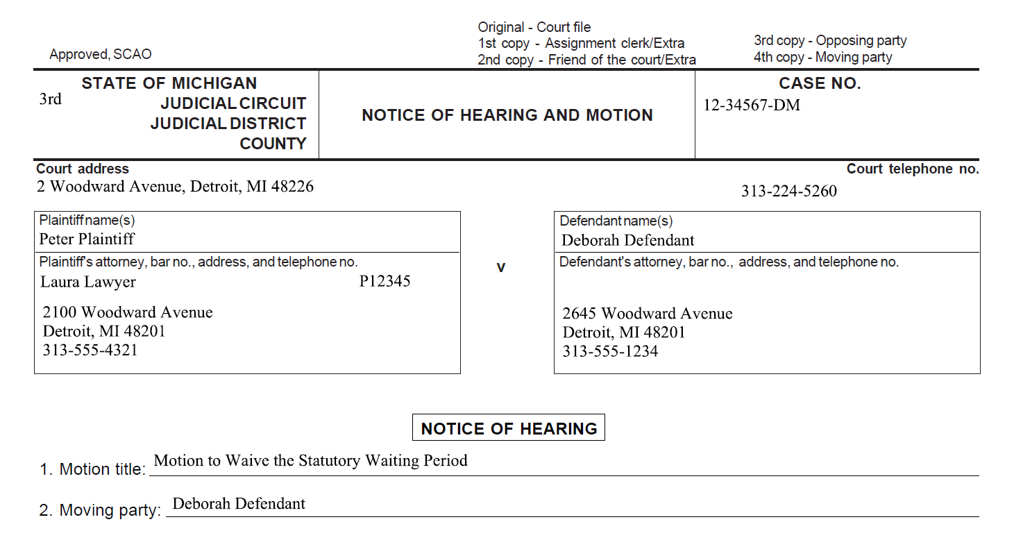 sample caption on notice of hearing and motion