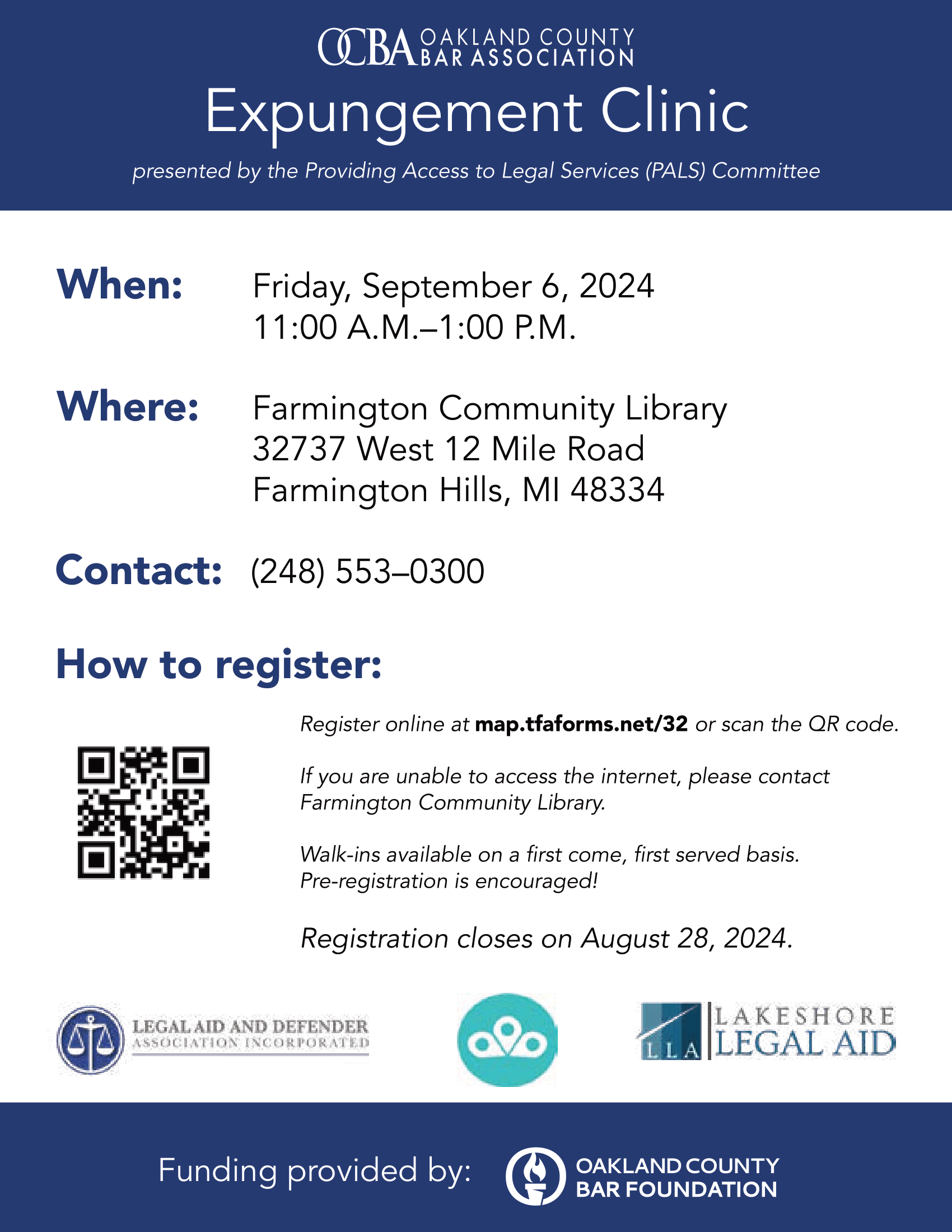 Expungement Clinic - Farmington Hill, MI - September 6, 2024