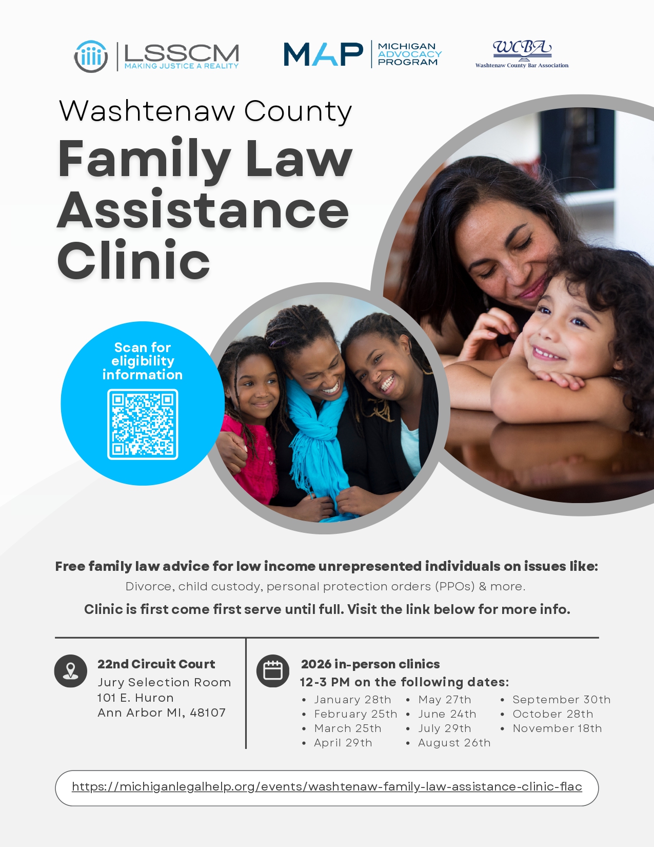 Washtenaw Family Law Assistance Clinic 2026 flyer
